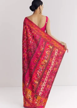 Red Dola Silk Saree With Traditional Weaves