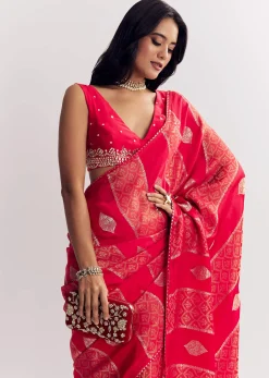 Red Dola Silk Saree With Gota Patti Woven Motifs