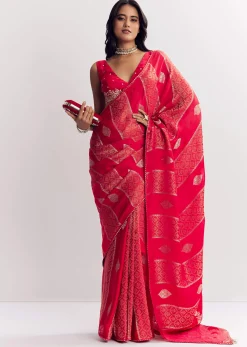 Red Dola Silk Saree With Gota Patti Woven Motifs