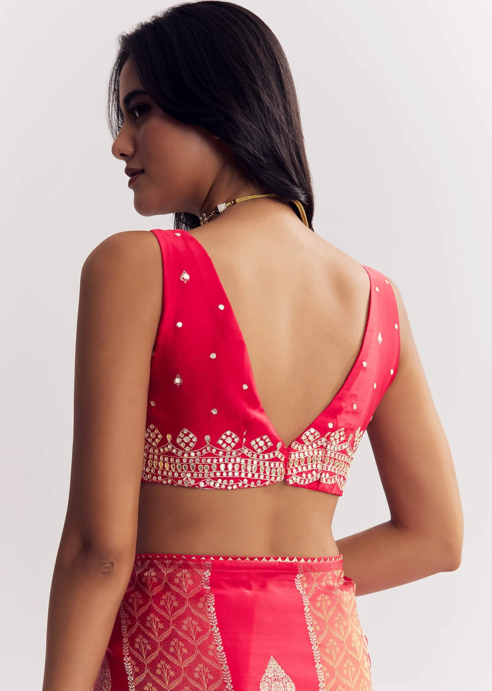 Red Dola Silk Saree With Gota Patti Woven Motifs