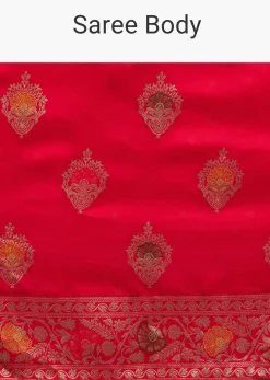 Red Dola Silk Saree With Zari Detailing