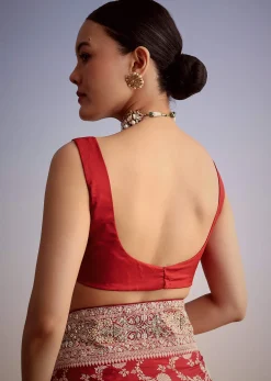 Red Dola Silk Saree With Floral Jaal Work
