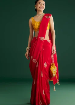 Red Dola Silk Saree With Butti Weave