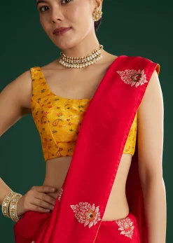 Red Dola Silk Saree With Butti Weave