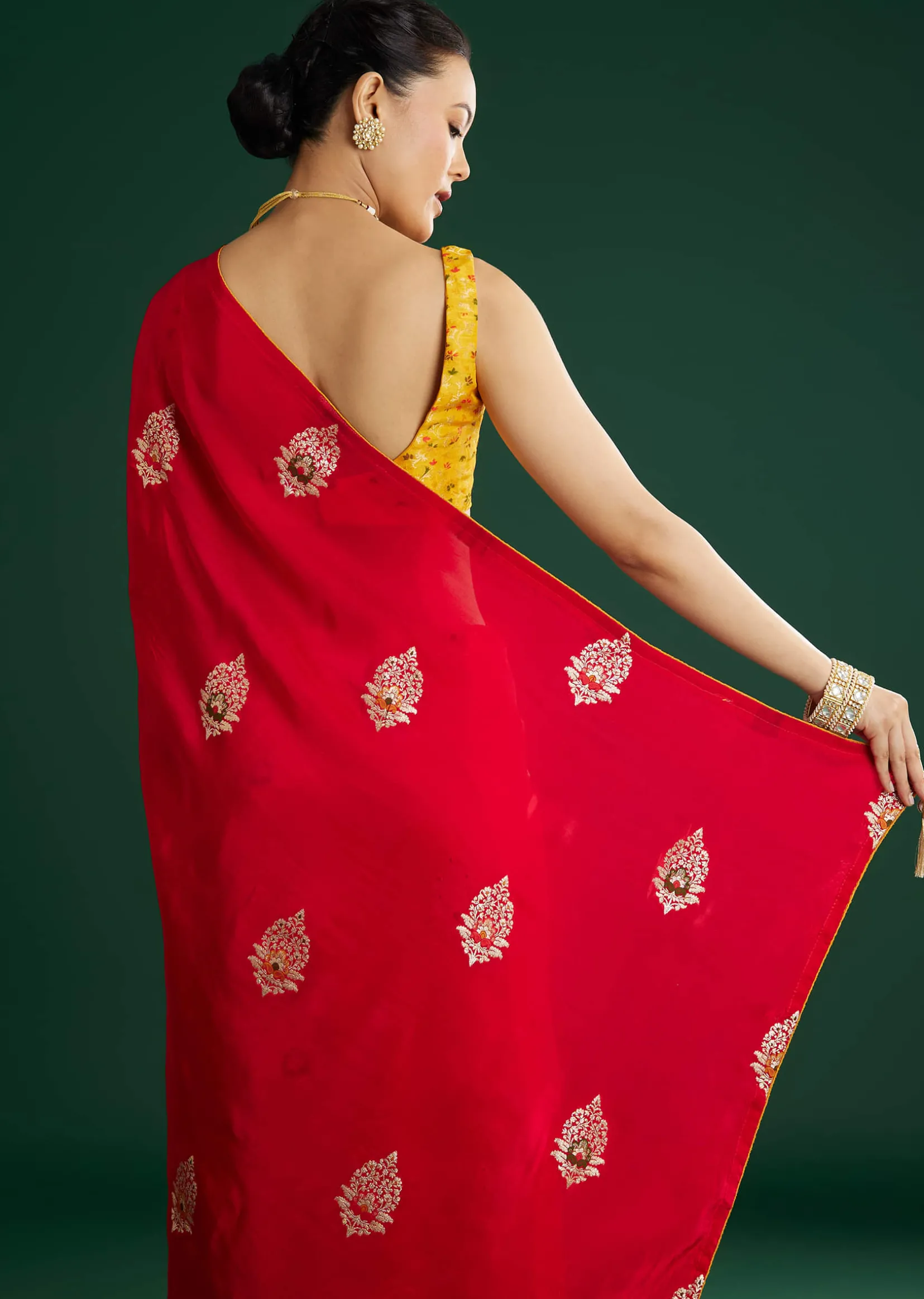 Red Dola Silk Saree With Butti Weave