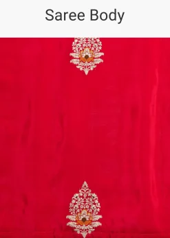 Red Dola Silk Saree With Butti Weave