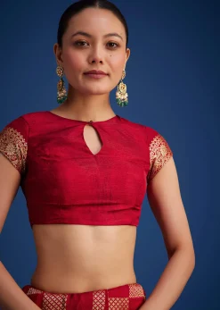 Red Dola Silk Saree With Zari Checkered Design And Woven Border