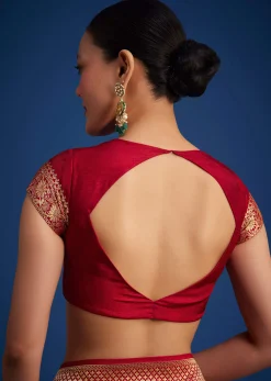 Red Dola Silk Saree With Zari Checkered Design And Woven Border