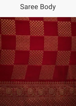 Red Dola Silk Saree With Zari Checkered Design And Woven Border
