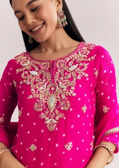 Red Dola Silk Sharara Suit With Embroidered Print