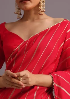 Red Dola Silk Woven Leheriya Saree With Gotta Patti Border