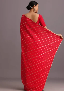 Red Dola Silk Woven Leheriya Saree With Gotta Patti Border