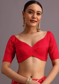 Red Dola Silk Woven Leheriya Saree With Gotta Patti Border