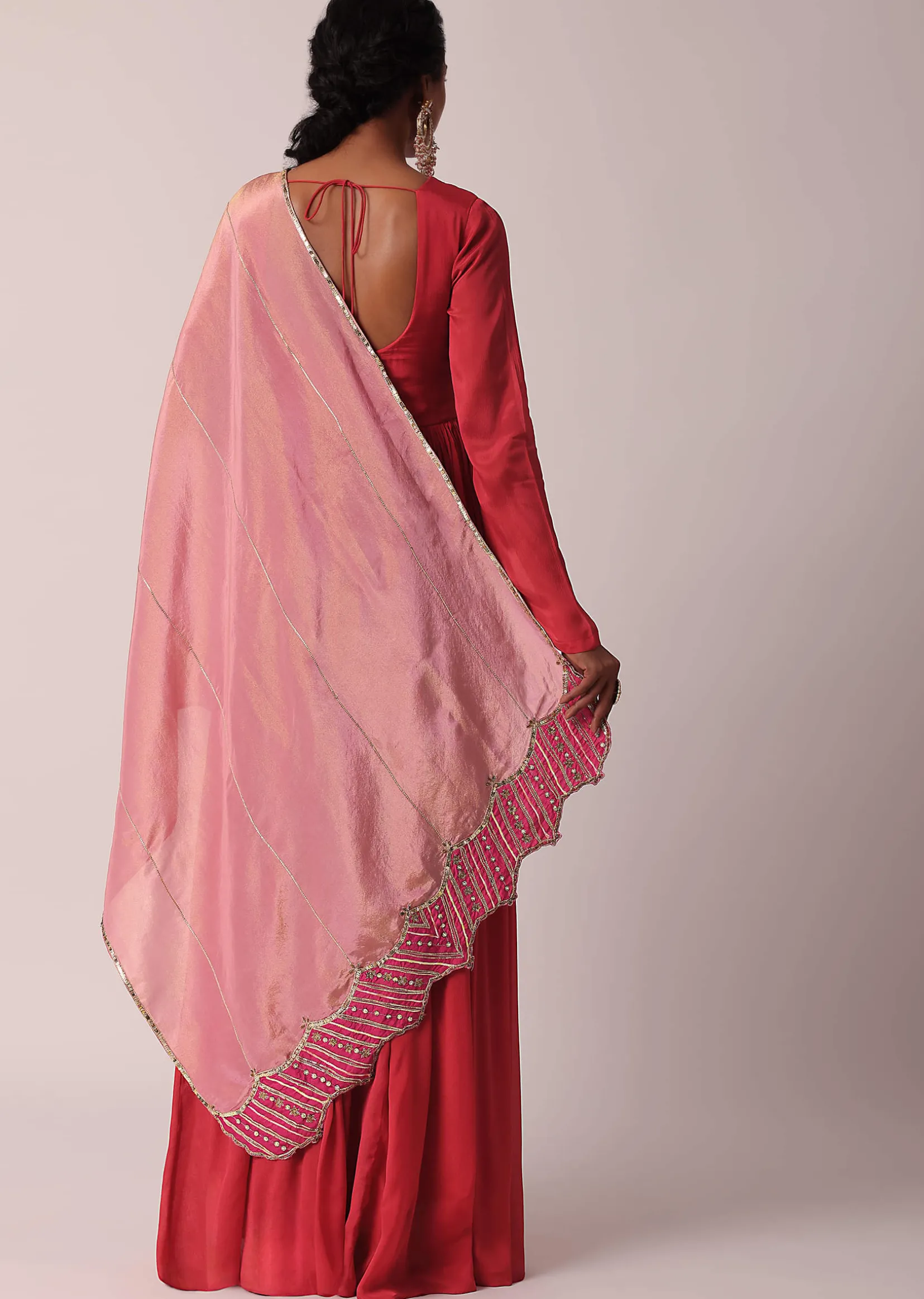 Red Embroidered Anarkali With Tissue Dupatta