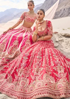 Red Embroidered Bridal Lehenga Blouse With Two Dupattas