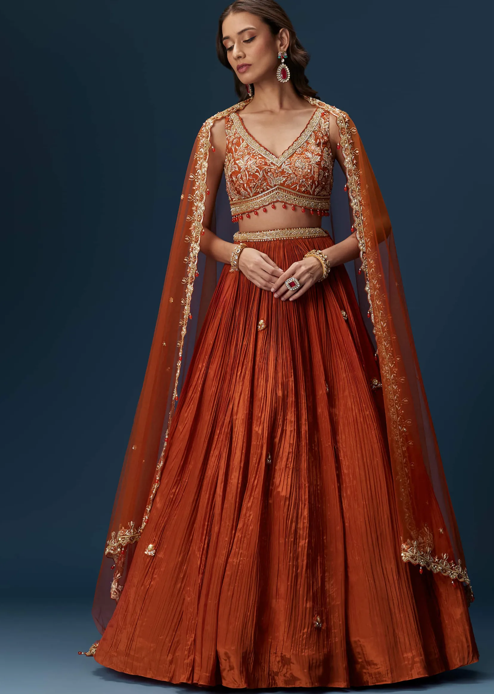 Red Embroidered Bridesmaid Lehenga With Dupatta
