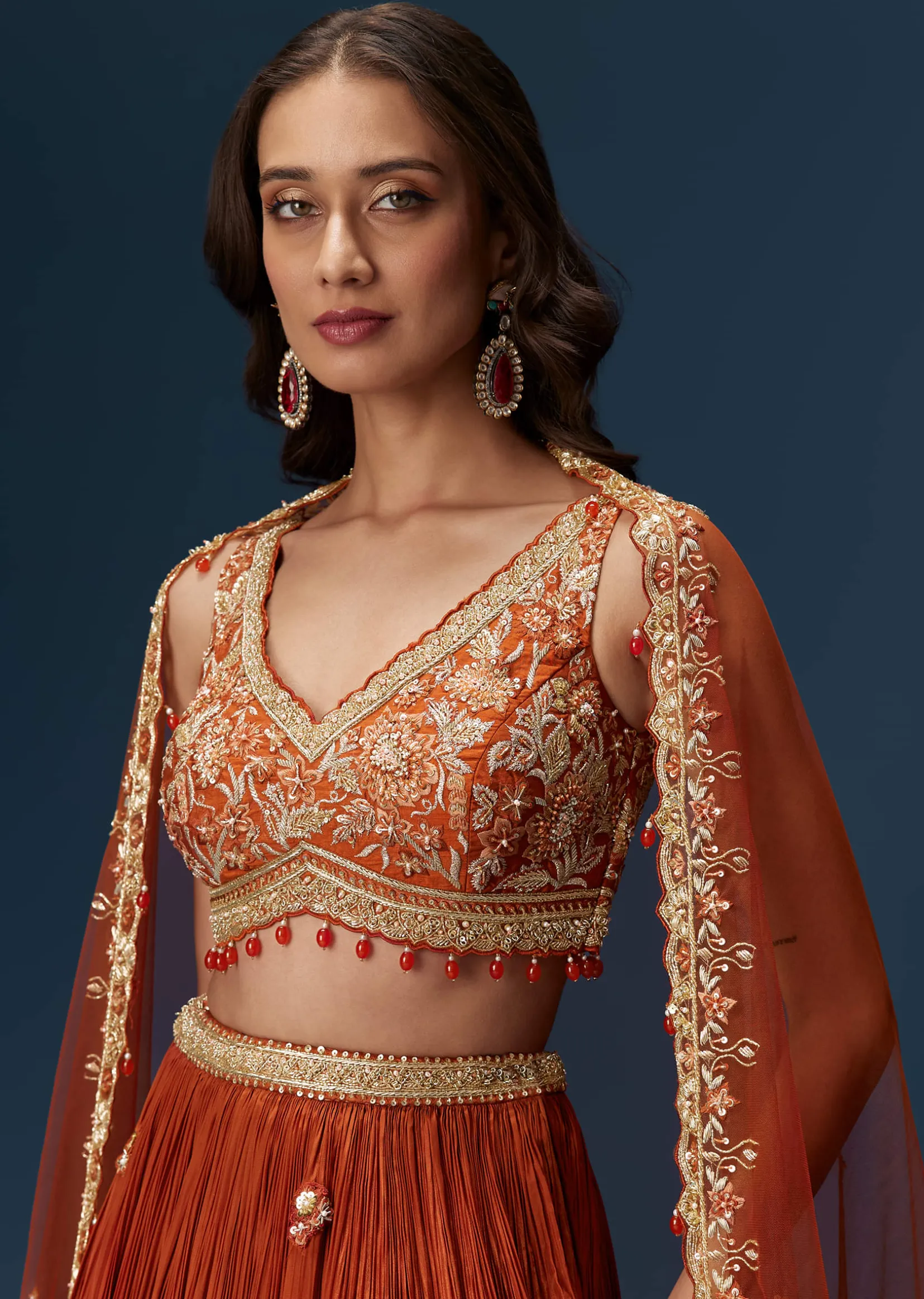 Red Embroidered Bridesmaid Lehenga With Dupatta