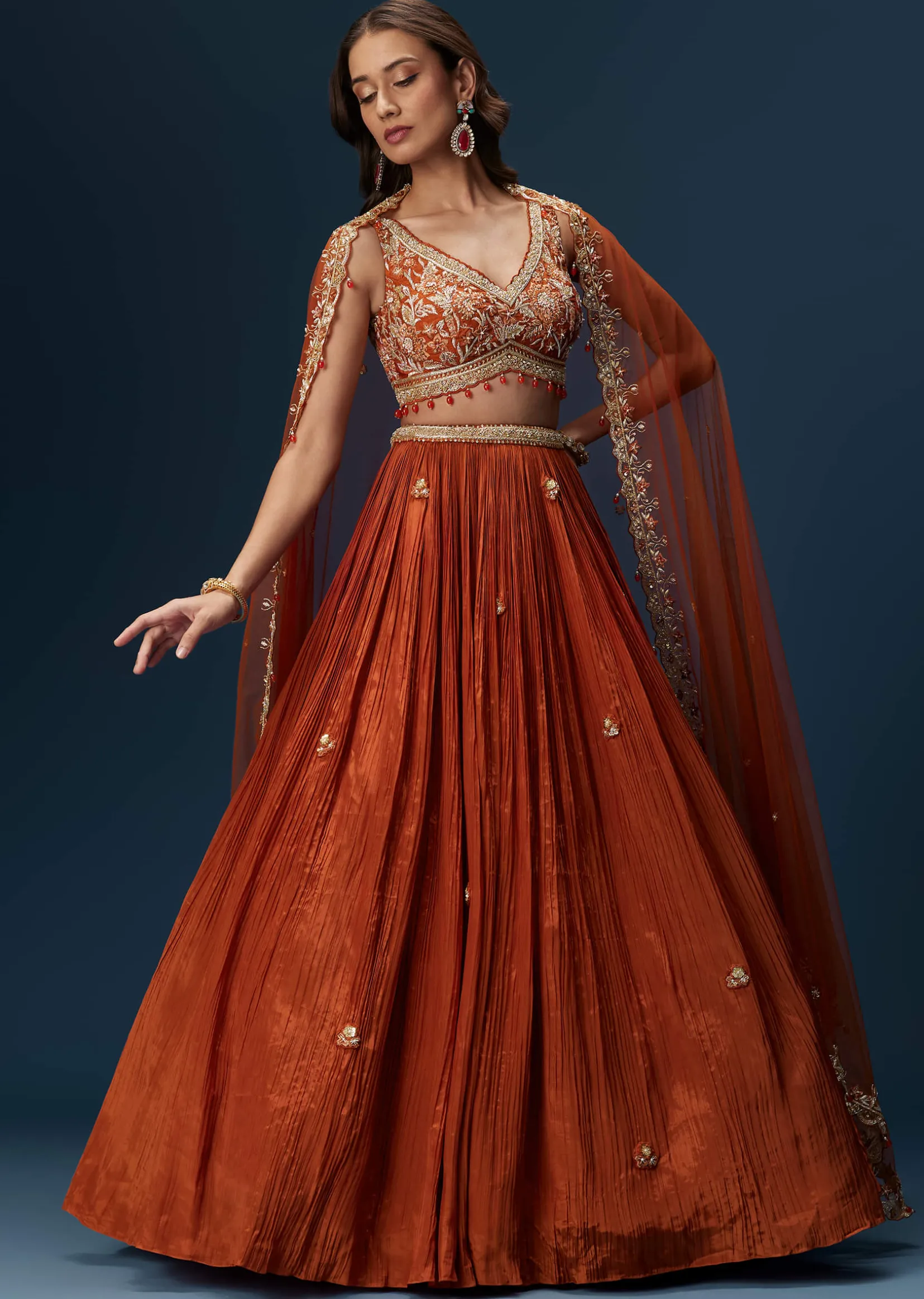 Red Embroidered Bridesmaid Lehenga With Dupatta