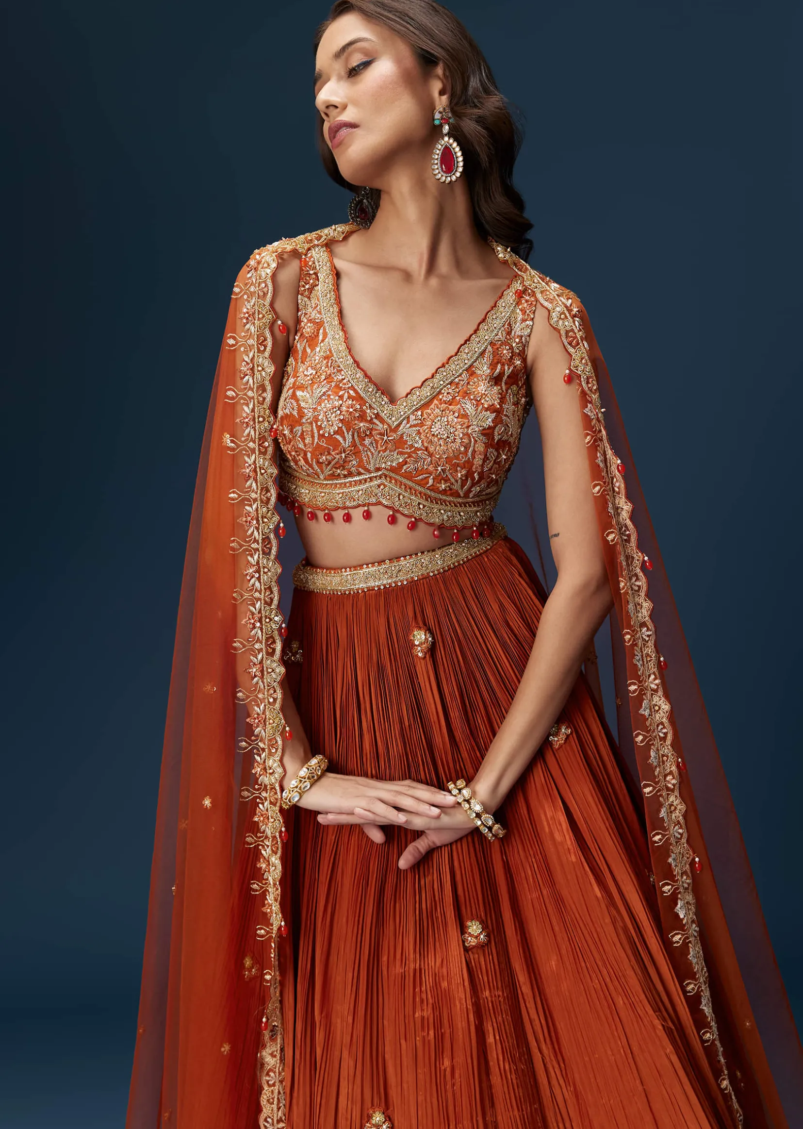 Red Embroidered Bridesmaid Lehenga With Dupatta