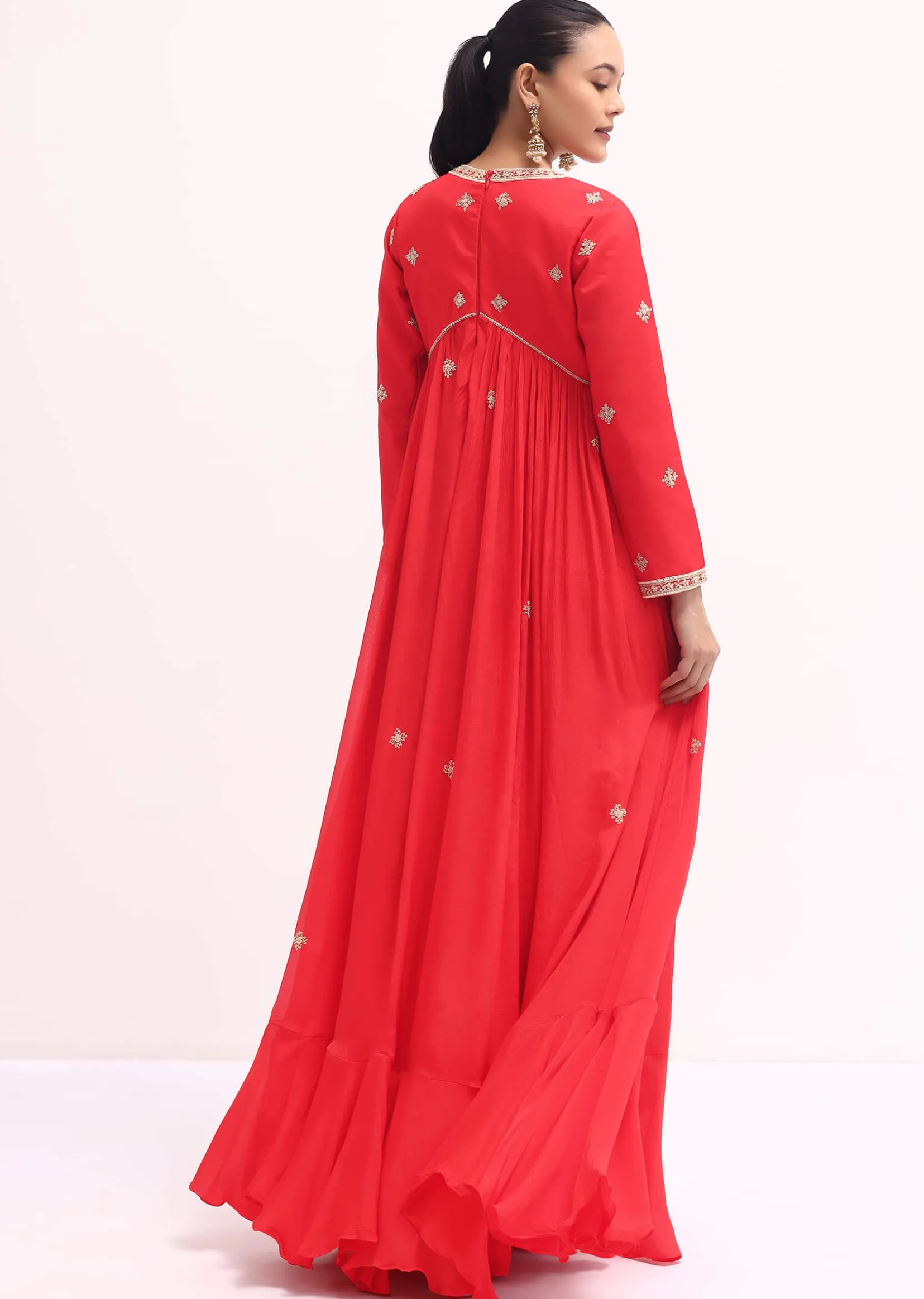 Red Embroidered Chiffon Gown