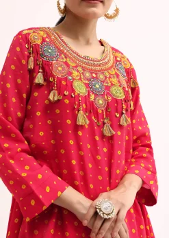 Red Embroidered Cotton Kurta Dhoti