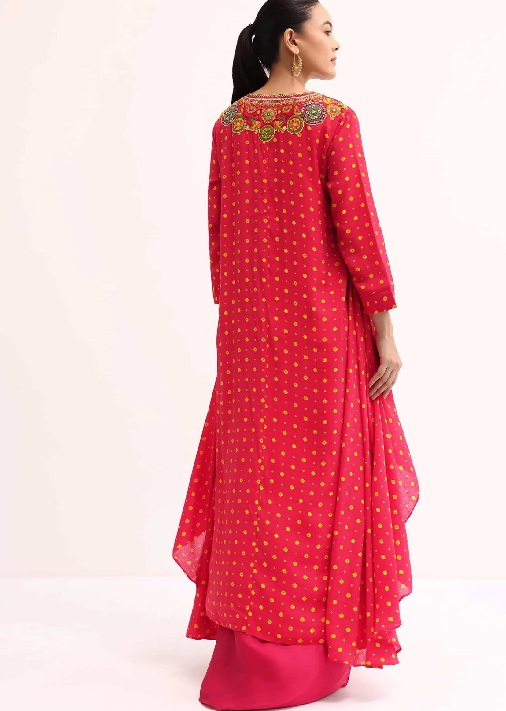 Red Embroidered Cotton Kurta Dhoti