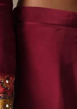 Red Embroidered Kurta Palazzo Set With Mirror Work Dupatta