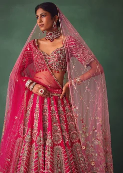 Red Embroidered Lehenga Set With Two Dupattas