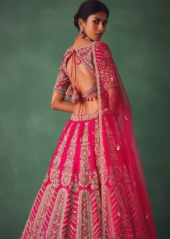 Red Embroidered Lehenga Set With Two Dupattas