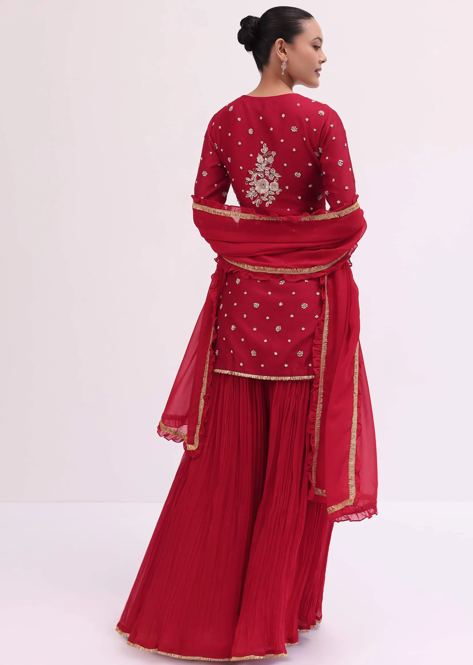 Red Embroidered Silk Kurta Palazzo Set