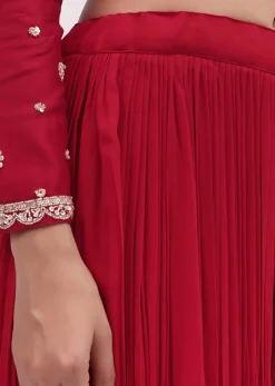 Red Embroidered Silk Kurta Palazzo Set