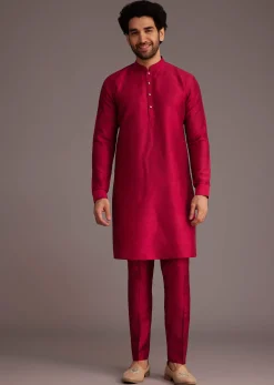 Red Floral Embroidered Jacket Kurta Set