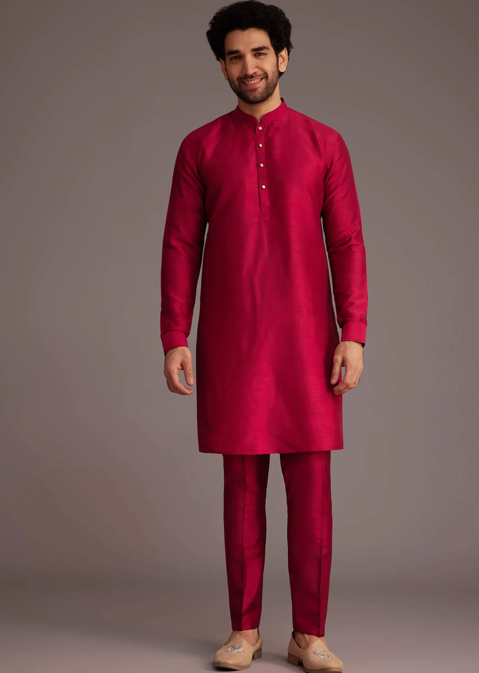 Red Floral Embroidered Jacket Kurta Set