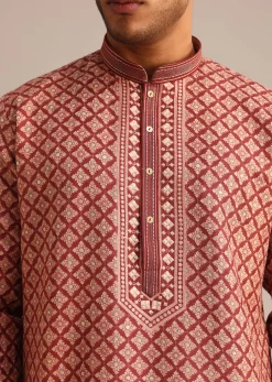 Red Georgette Kurta Set With Printed Detail