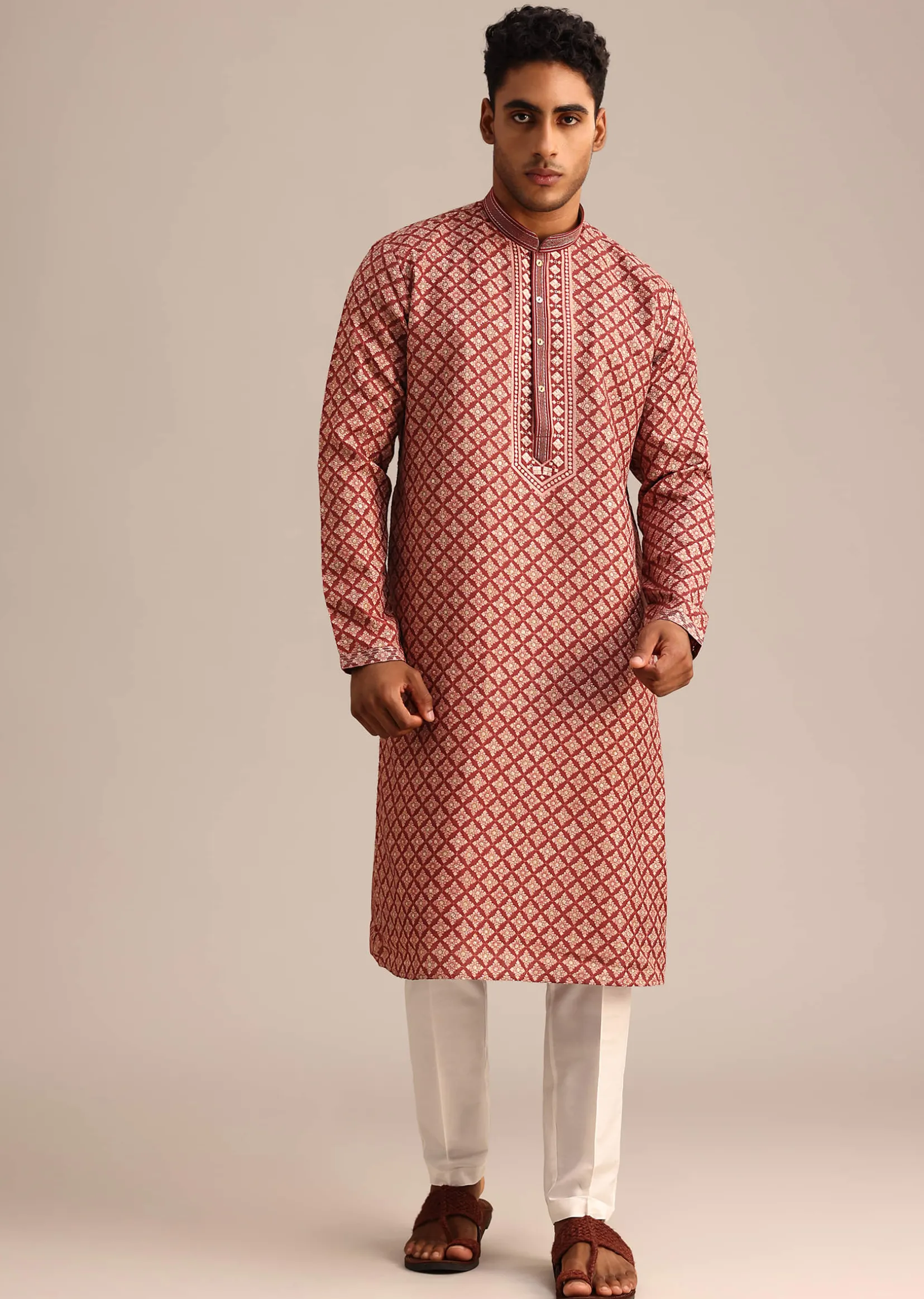 Red Georgette Kurta Set With Printed Detail
