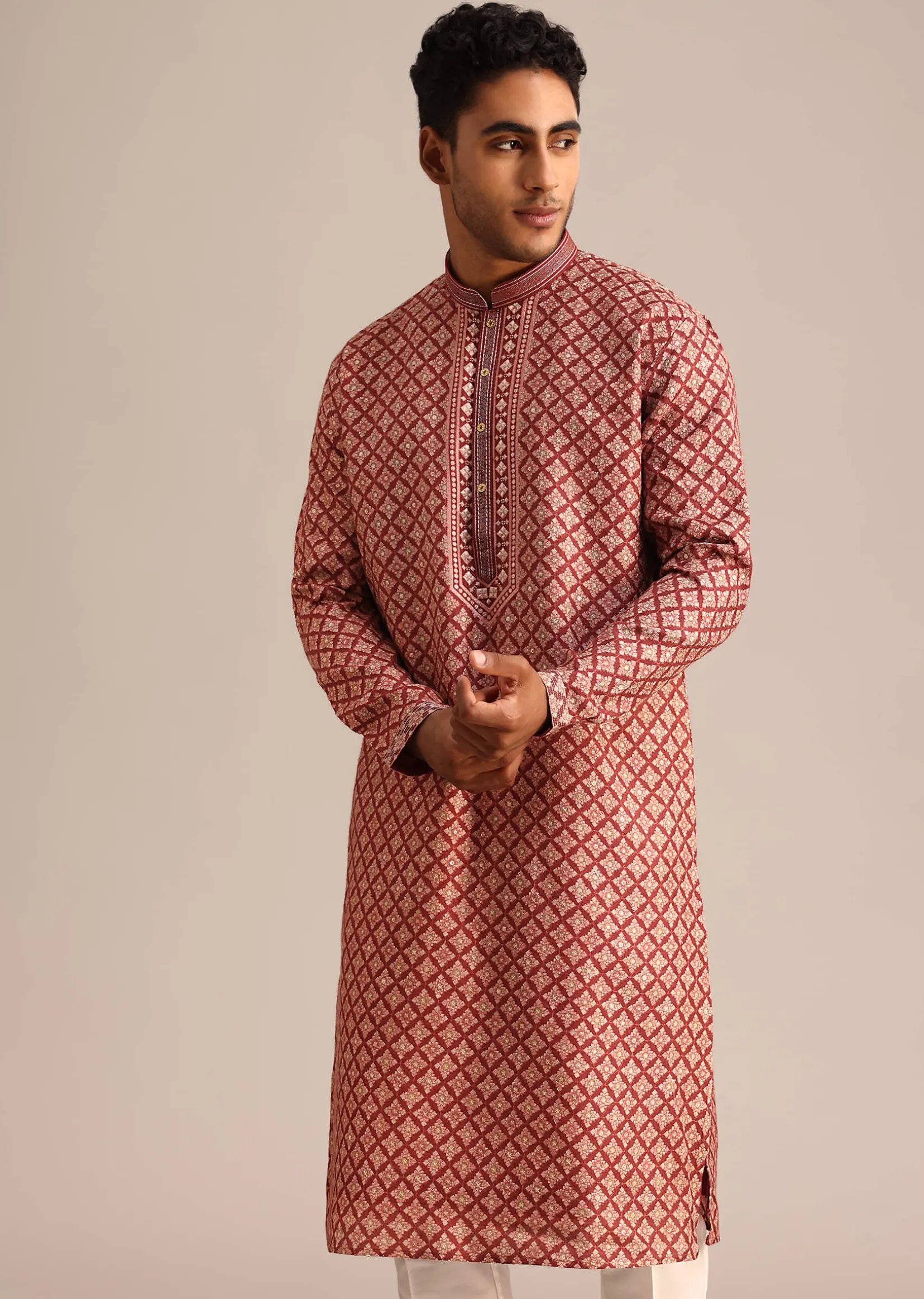 Red Georgette Kurta Set With Printed Detail