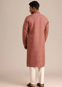 Red Georgette Kurta Set With Printed Detail