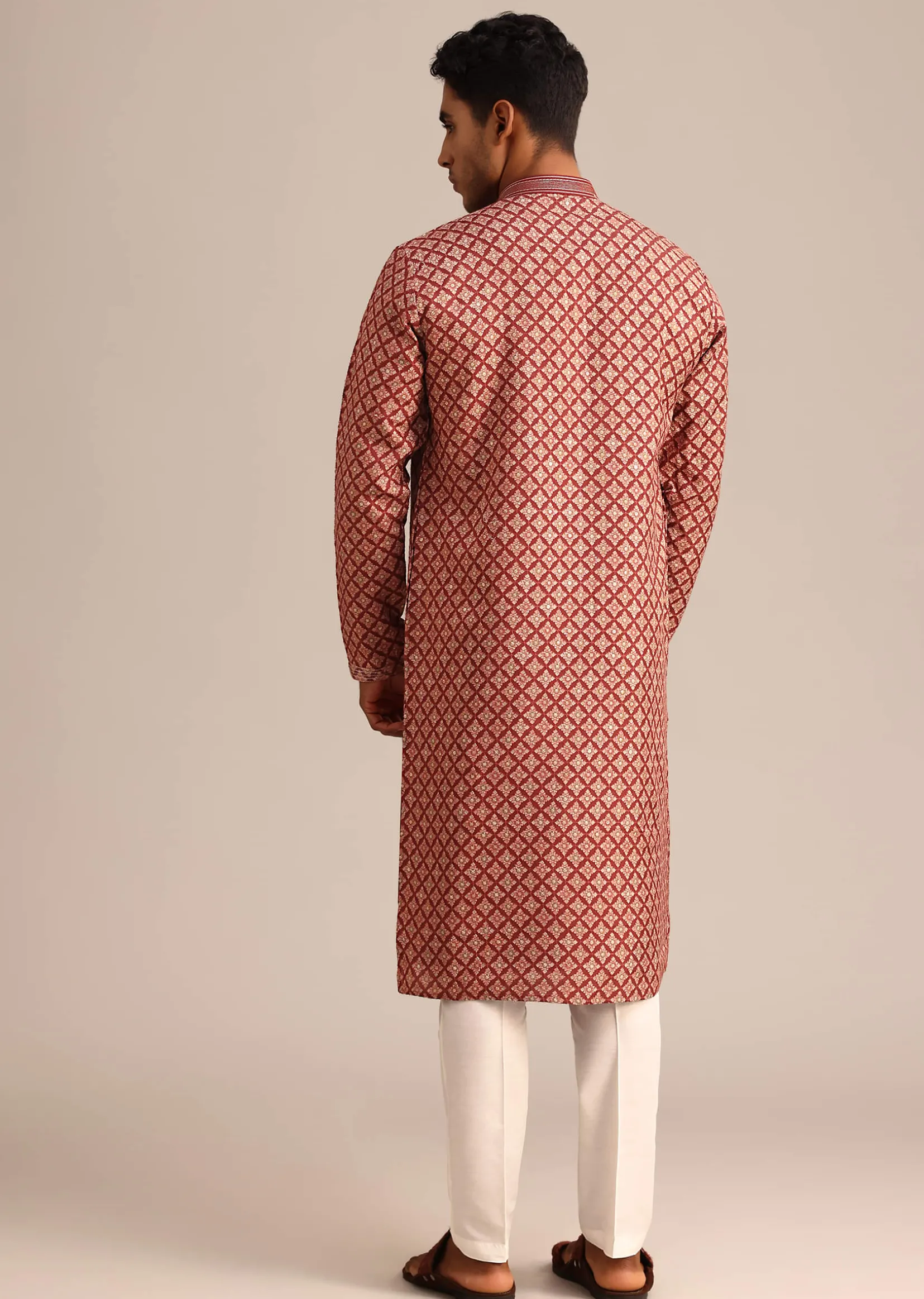Red Georgette Kurta Set With Printed Detail