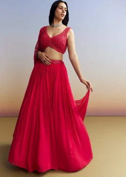 Red Georgette Lehenga with Cut Dana Choli