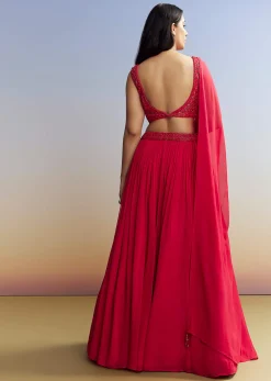 Red Georgette Lehenga with Cut Dana Choli