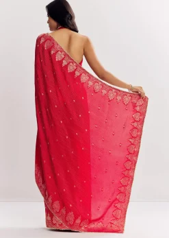 Red Georgette Lurex Saree With Brocade Butti And Gota Patti Border