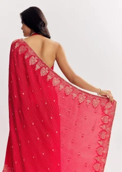 Red Georgette Lurex Saree With Brocade Butti And Gota Patti Border