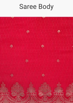 Red Georgette Lurex Saree With Brocade Butti And Gota Patti Border