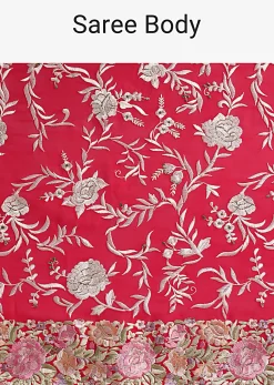 Red Georgette Saree with Parsi Gara Work