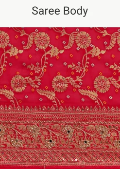 Red Georgette Woven Saree With Bandhani Jaal Work