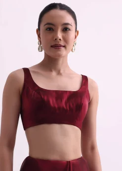 Red Glass Tissue Saree With Sequin Scallop Border And Unstitched Blouse Fabric