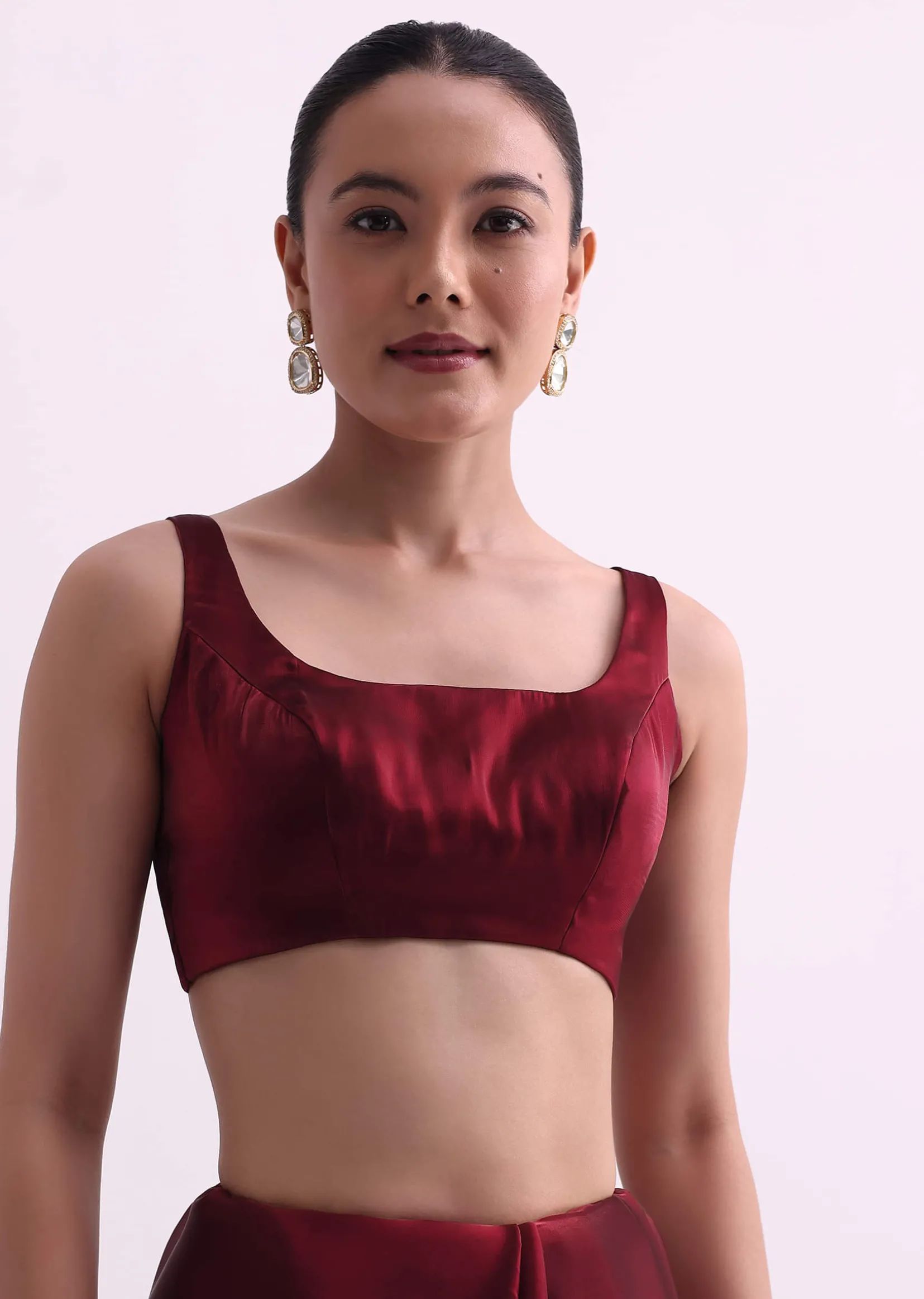Red Glass Tissue Saree With Sequin Scallop Border And Unstitched Blouse Fabric