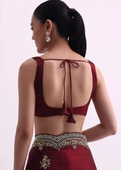 Red Glass Tissue Saree With Sequin Scallop Border And Unstitched Blouse Fabric