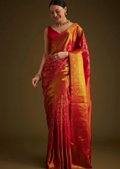 Red Kanjivaram Silk Saree With Golden Zari Detailing