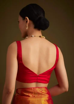 Red Kanjivaram Silk Saree With Golden Zari Detailing